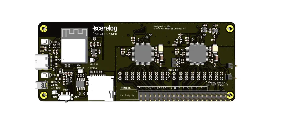 Cerelog ESP-EEG 16-channel BCI circuit board preview