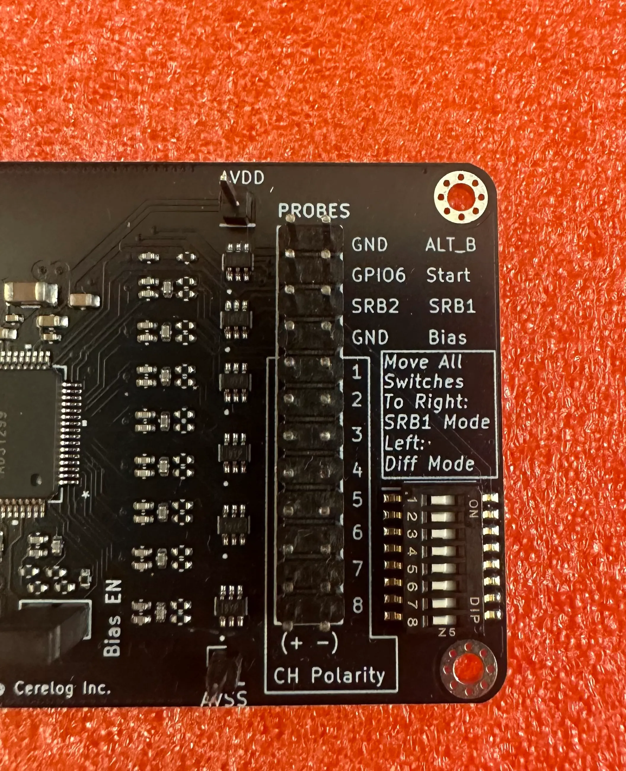 Cerelog ESP-EEG V2 board – electrode header connector close-up thumbnail