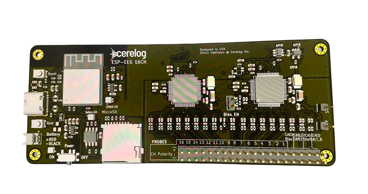 Cerelog ESP-EEG 16-channel BCI circuit board preview