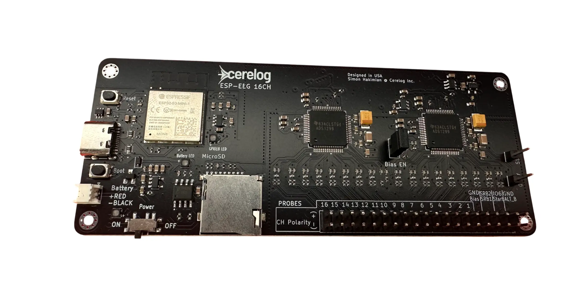 Cerelog ESP-EEG 16-channel BCI circuit board preview