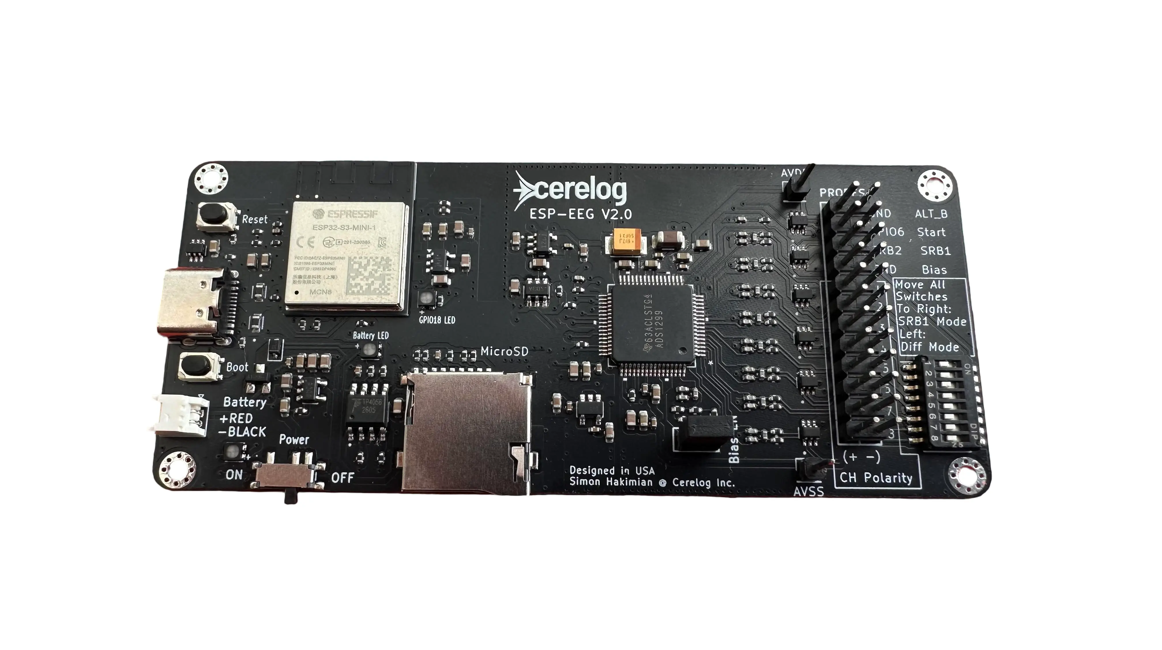 Cerelog ESP-EEG V2 8-channel BCI circuit board preview